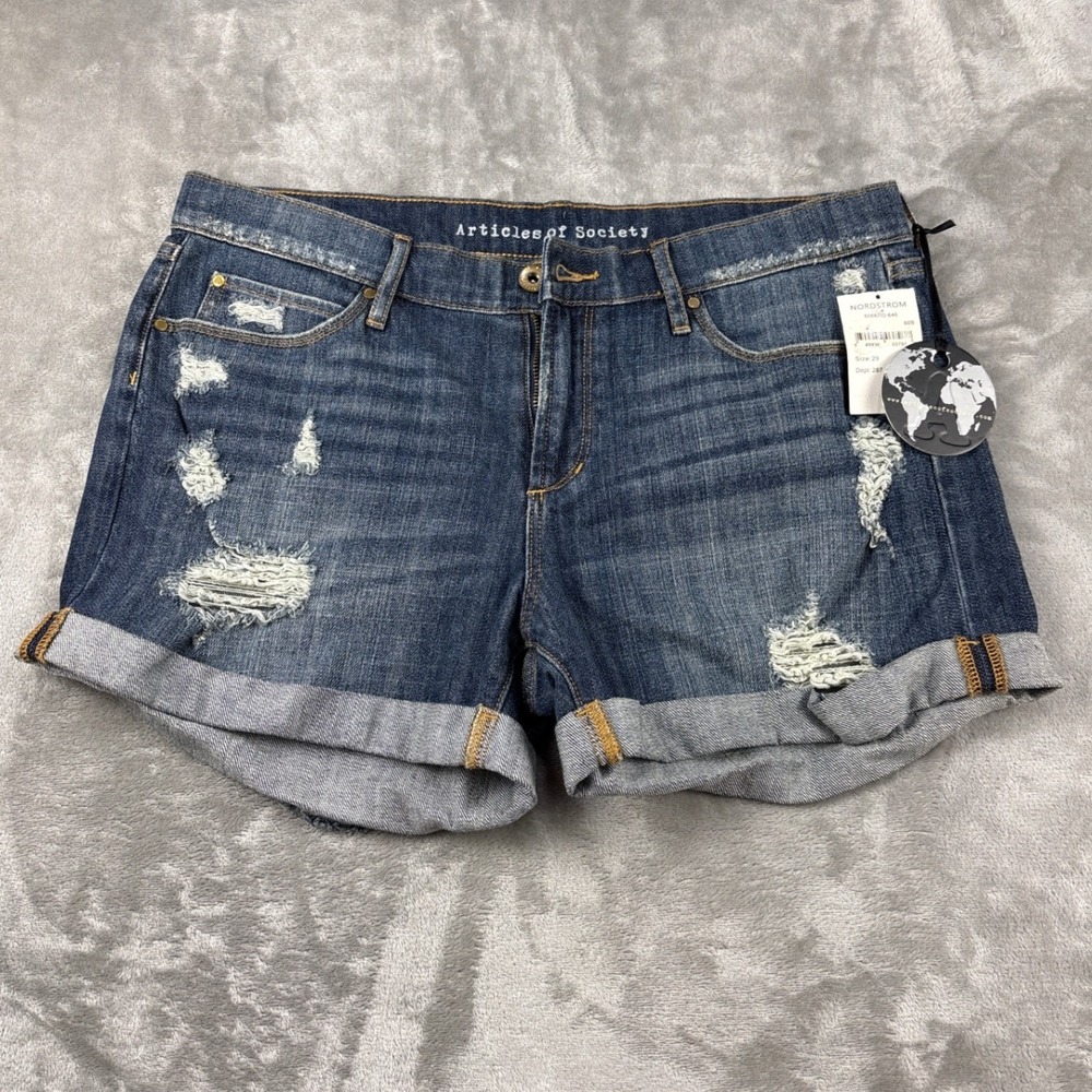 Articles of Society Womens Distressed‎ Denim Shorts Dark Wash Cuffed Size 29 NWT